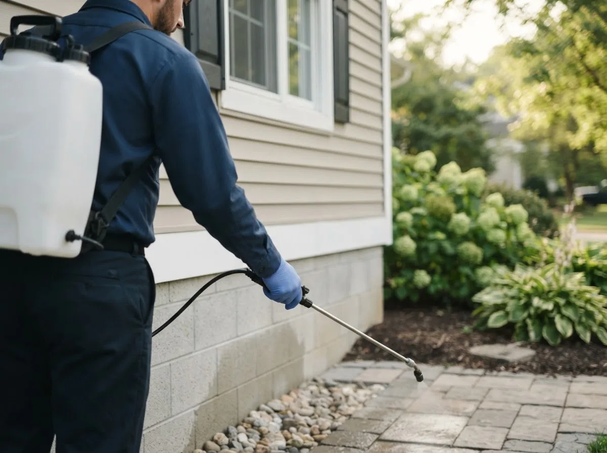 Pest control technician inspecting a home in New Point, IN
